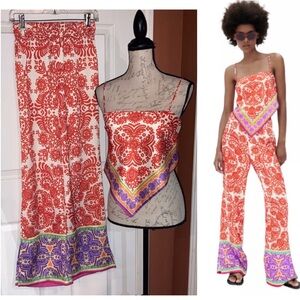Zara Handkerchief Crop Top Matching Bottoms Pants Set sz XS